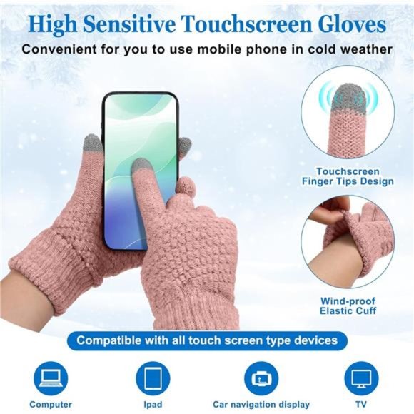 6 Pieces Women\'s Winter Knitted  Beanie Hat Gloves Set main image 4
